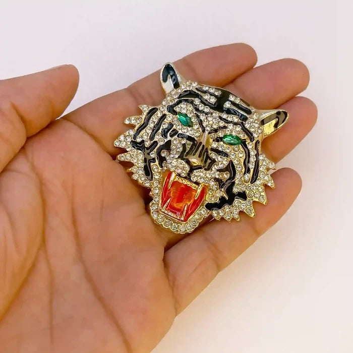 Rhinestone Roaring Tiger Brooch