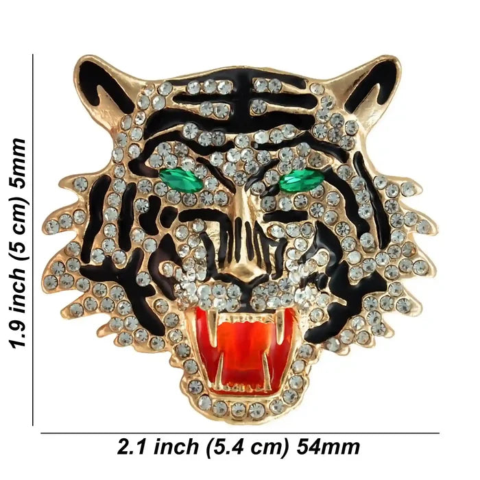 Rhinestone Roaring Tiger Brooch