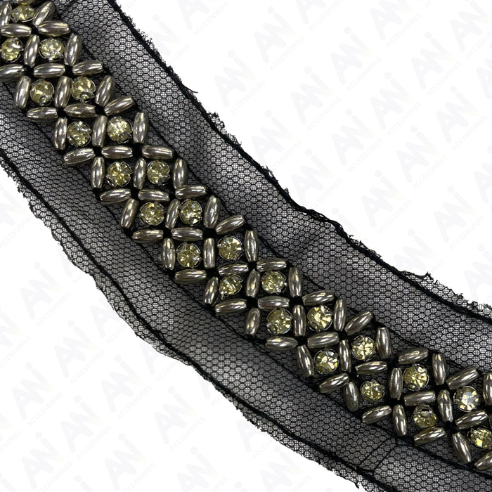 Rhombus and Triangle Beaded Round Neckline