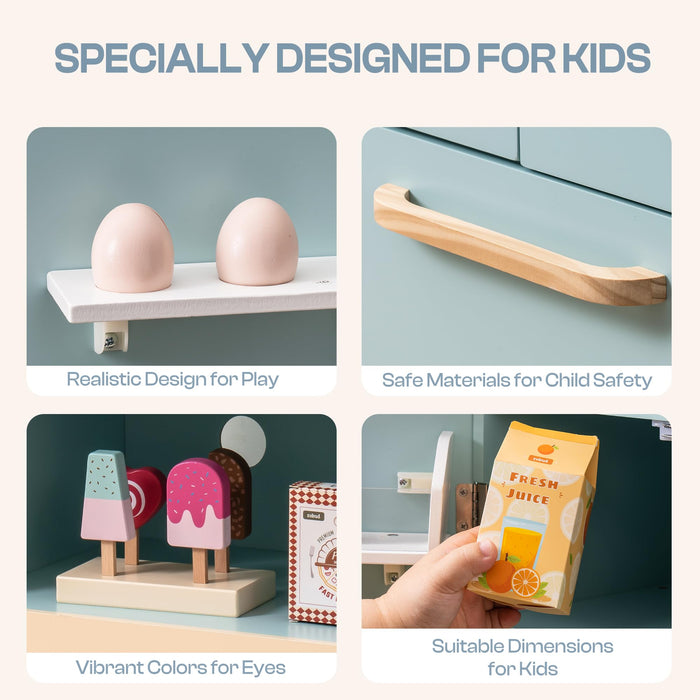 Robud Wooden Play Fridge Freezer Set for Kids 3D wooden model kit, top-down view of the assembled model