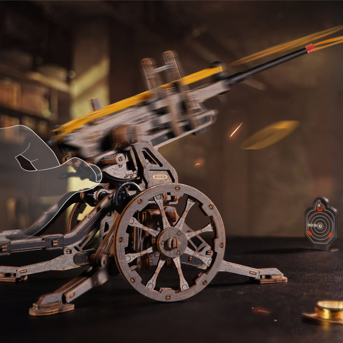 ROKR Anti-aircraft Gun Wooden 3D Puzzle LQM01 3D wooden puzzle model, close-up of interior components and accessories