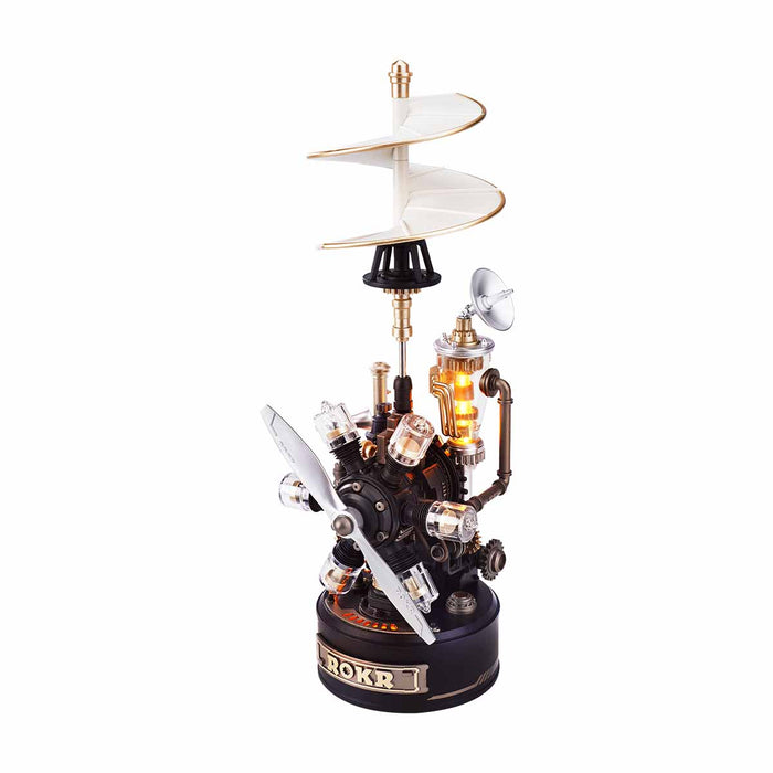 ROKR Leonardo da Vinci's Helicopter Mechanical 3D Puzzle 3D wooden puzzle model, product front view on neutral background
