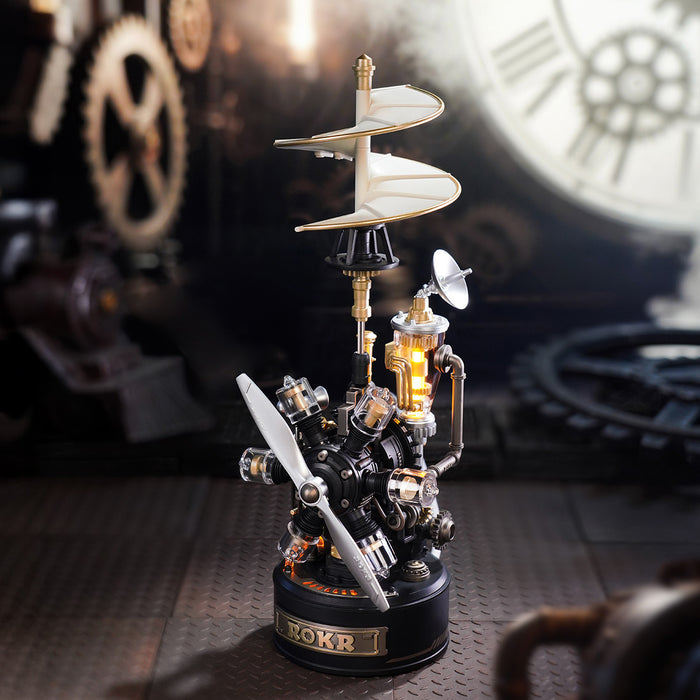 ROKR Leonardo da Vinci's Helicopter Mechanical 3D Puzzle 3D wooden puzzle model, angled view showing detail and craftsmanship
