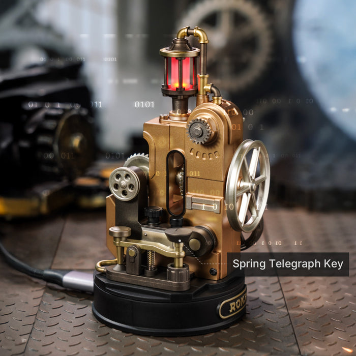 ROKR Morse Telegraph Mechanical 3D Puzzle CGM02 3D wooden puzzle model, close-up of interior components and accessories