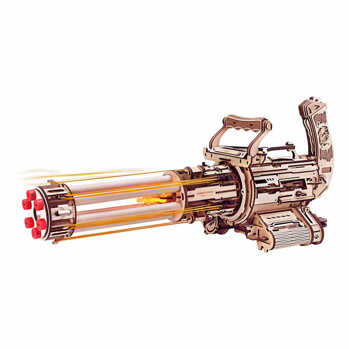 ROKR Rotating-Barrel Machine Toy Gun 3D Wooden Puzzle LQA01, mechanical wooden toy gun 3D puzzle, front product view