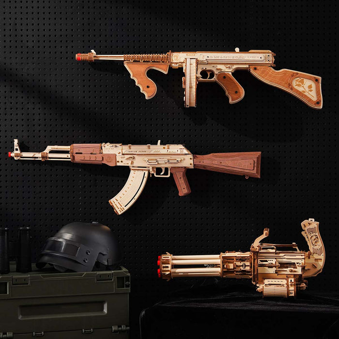 ROKR Rotating-Barrel Machine Toy Gun 3D Wooden Puzzle LQA01, mechanical wooden toy gun 3D puzzle, packaging overview