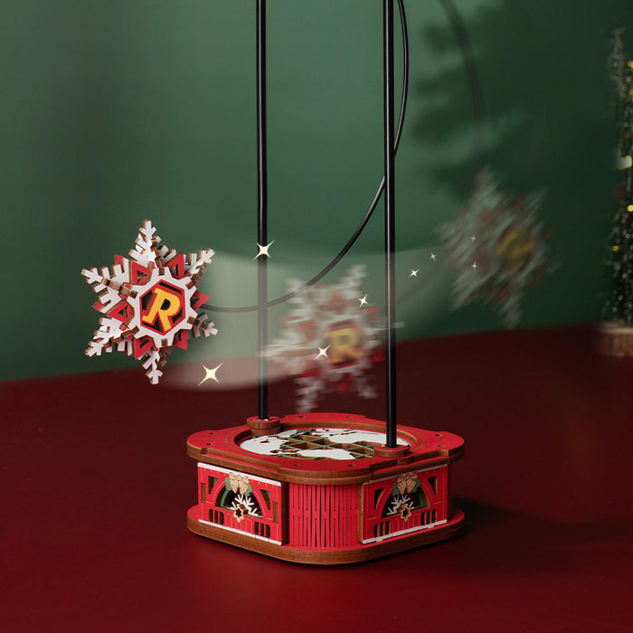 ROKR Santa on Skis Pendulum Balance Toy 3D Puzzle 3D wooden puzzle model, close-up of interior components and accessories