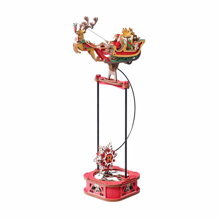 ROKR Santa on Sleigh Pendulum Balance Toy 3D Puzzle MCD05 3D wooden puzzle model, product front view on neutral background