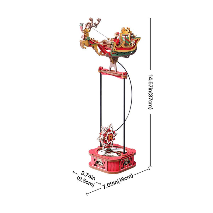 ROKR Santa on Sleigh Pendulum Balance Toy 3D Puzzle MCD05 3D wooden puzzle model, side view highlighting structure and scale