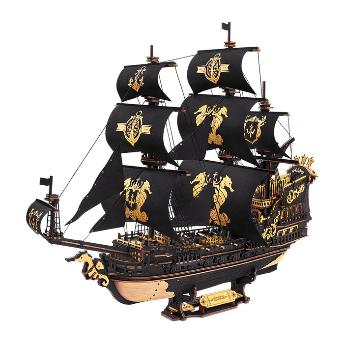 ROKR The Seahorse Barque 3D Wooden Puzzle MCB02, 3D wooden ship model puzzle, front product view
