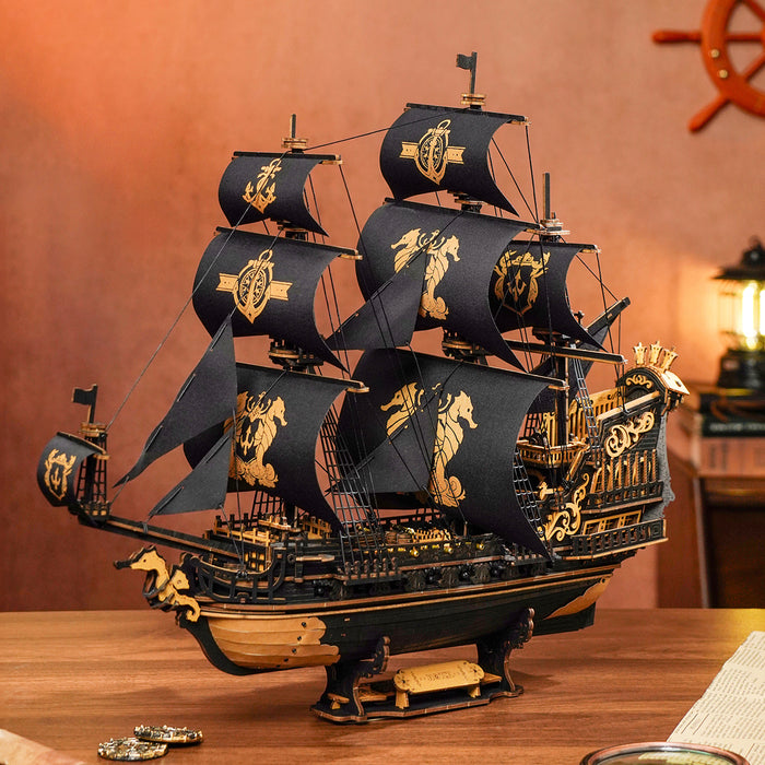 ROKR The Seahorse Barque 3D Wooden Puzzle MCB02, 3D wooden ship model puzzle, lifestyle scene