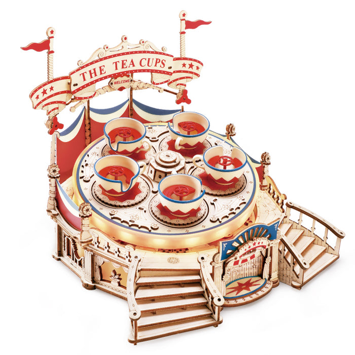 ROKR Tilt-A-Whirl Music Box EA04 mechanical music box wooden kit, decorative miniature scene with figures
