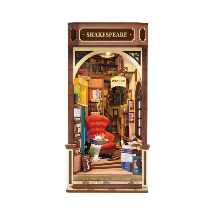Rolife Bookstore Book Nook TGB07 DIY book nook miniature kit, interior cutaway showing inner mechanism