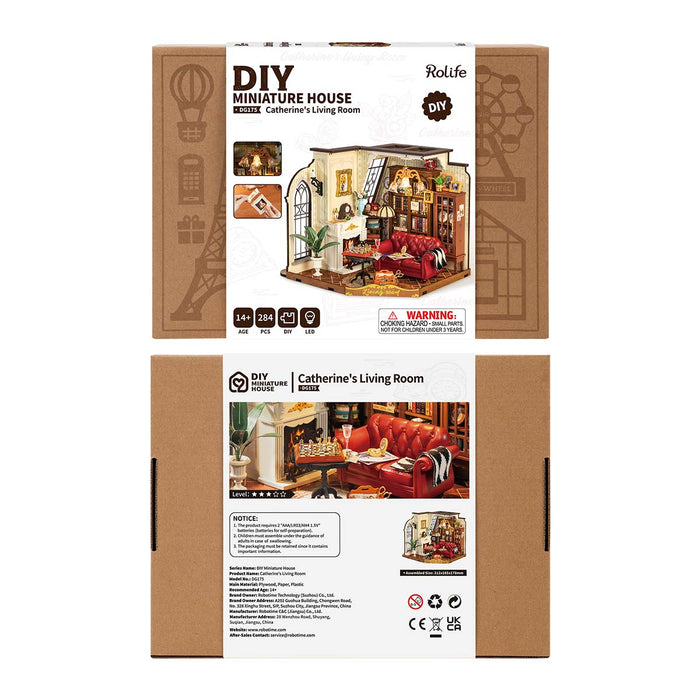 Rolife Catherine's Living Room DIY miniature house kit, side view DG175