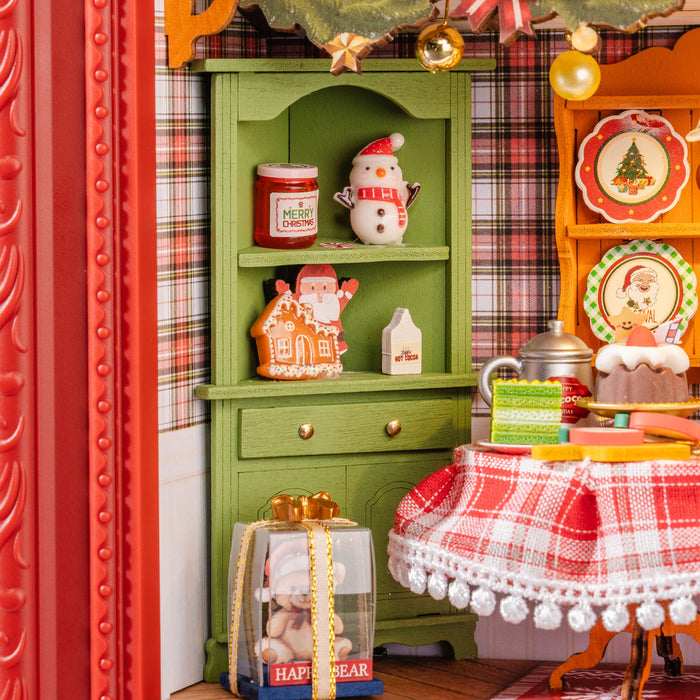 Rolife Christmas Eve Party 3D Wooden Puzzle DP005 3D wooden puzzle model, detail of decorative elements and finish