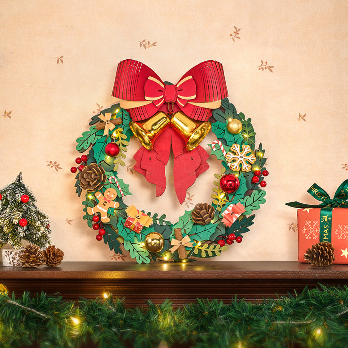 Rolife Christmas Wreath 3D Wooden Puzzle TGL04 3D wooden puzzle model, angled view showing detail and craftsmanship