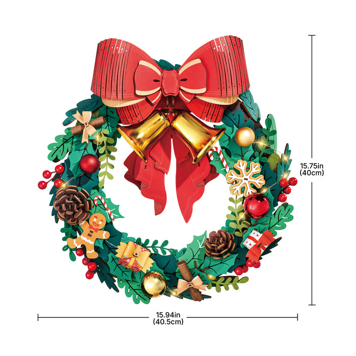 Rolife Christmas Wreath 3D Wooden Puzzle TGL04 3D wooden puzzle model, side view highlighting structure and scale