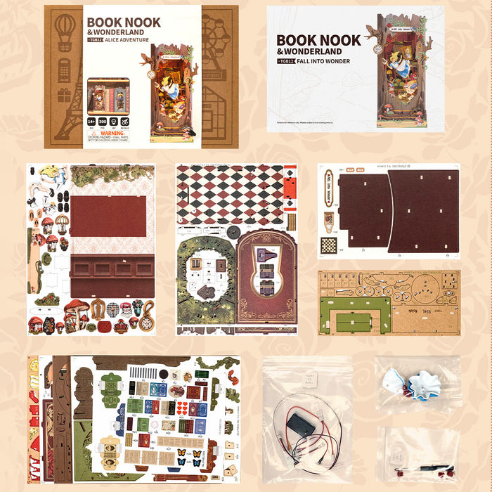 Rolife Fall into Wonder DIY Book Nook TGB12, 3D wooden book nook puzzle diorama, close-up detail
