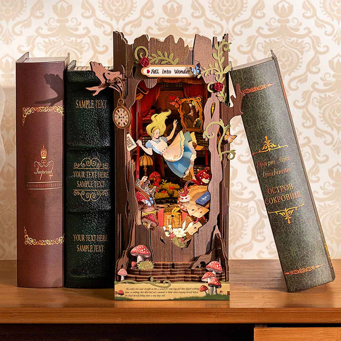 Rolife Fall into Wonder DIY Book Nook TGB12, 3D wooden book nook puzzle diorama, in-use demonstration