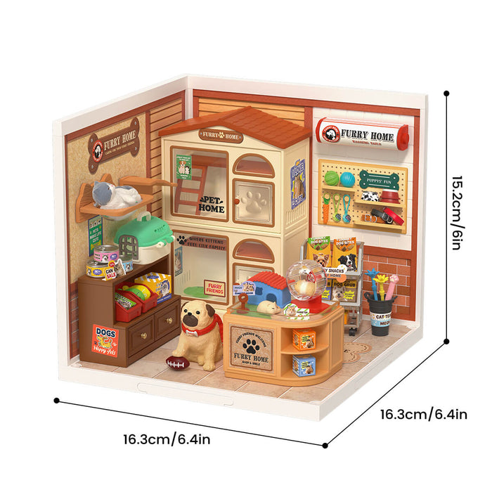 Rolife Furry Friends' Home Miniature House DW027 DIY miniature house kit, detail of decorative elements and finish