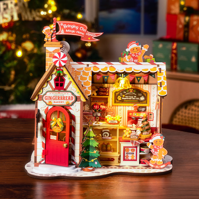 Rolife Gingerbread House Miniature House DG176 DIY miniature house kit, top-down view of layout and arrangement