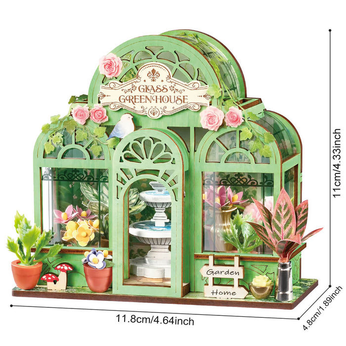Rolife Green Fountain Garden Miniature House DS049 DIY miniature house kit, detail of decorative elements and finish