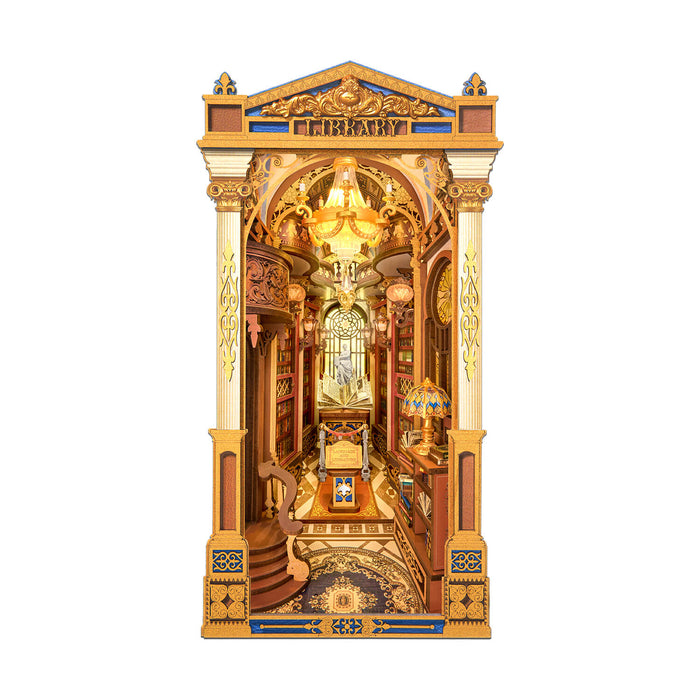Rolife Library of Wonders Book Nook TGB16 3D wooden puzzle model, product front view on neutral background