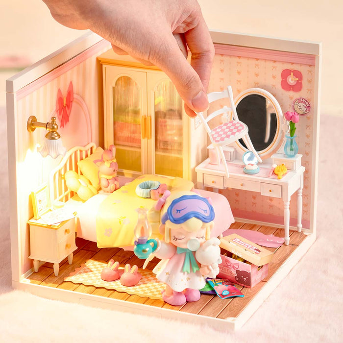 Rolife Lovely Pink Bedroom DIY Miniature House DW016, DIY miniature dollhouse kit, side view