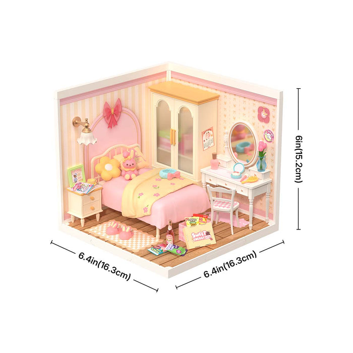 Rolife Lovely Pink Bedroom DIY Miniature House DW016, DIY miniature dollhouse kit, in-use demonstration