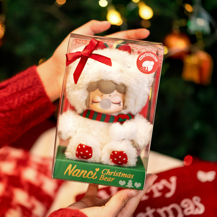 Rolife Nanci Christmas Bear Plush Pendant MN002 collectible figure, styled lifestyle scene with model assembled