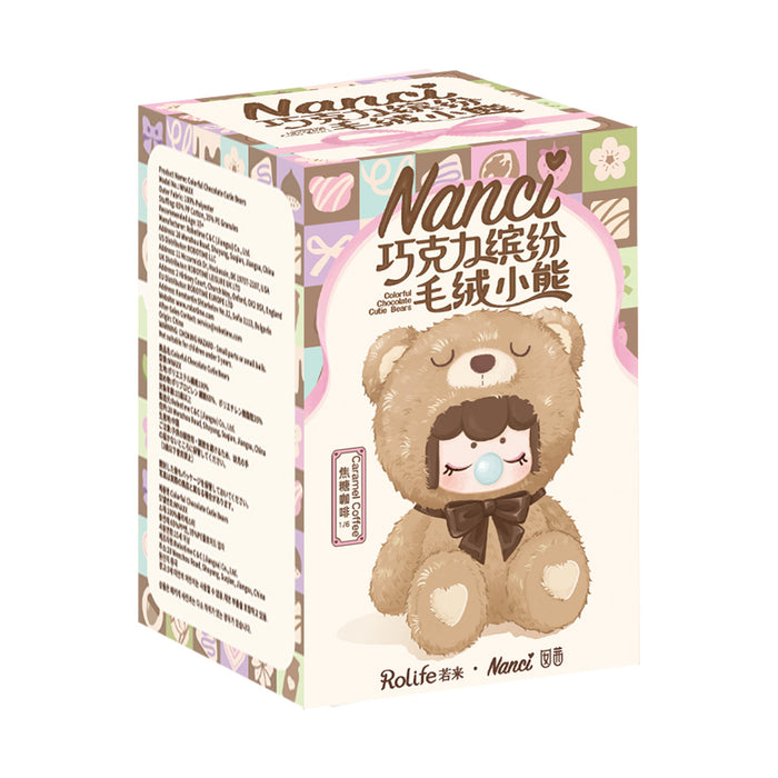 Rolife Nanci Colorful Chocolate Cutie Bears Caramel Coffee edition box packaging showing illustrated bear on front with Rolife and Nanci logos.