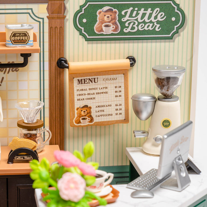 Rolife Perfect Romance Café Miniature House DW028 DIY miniature house kit, top-down view of layout and arrangement