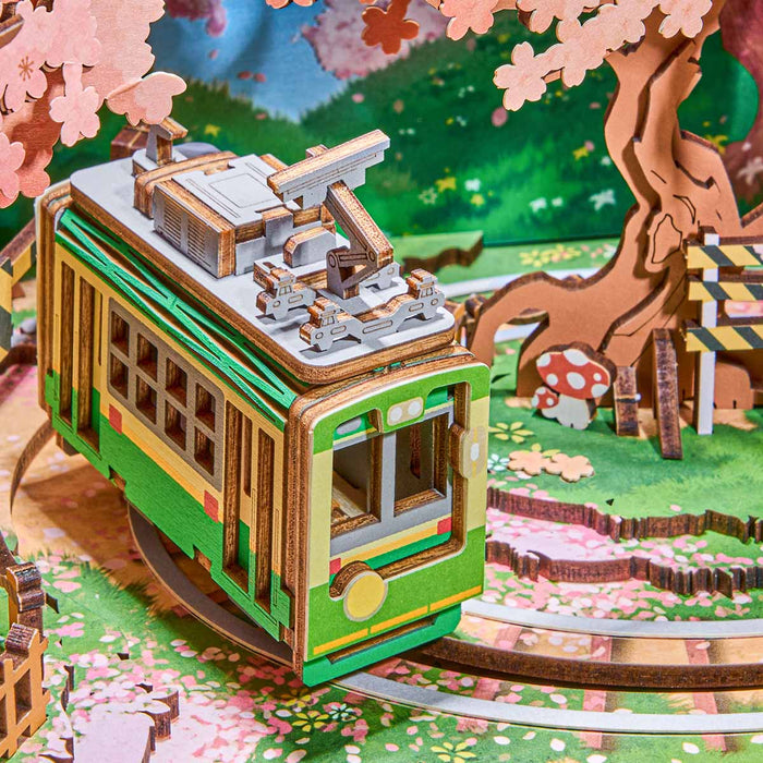 Rolife Sakura Dreamy Tour DIY music box 3D wooden puzzle, in-scene context AMT02