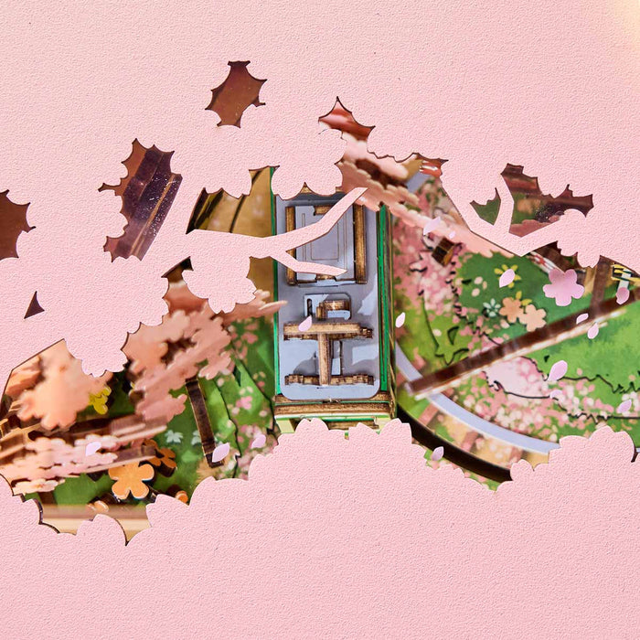 Rolife Sakura Dreamy Tour DIY music box 3D wooden puzzle, lifestyle scene AMT02