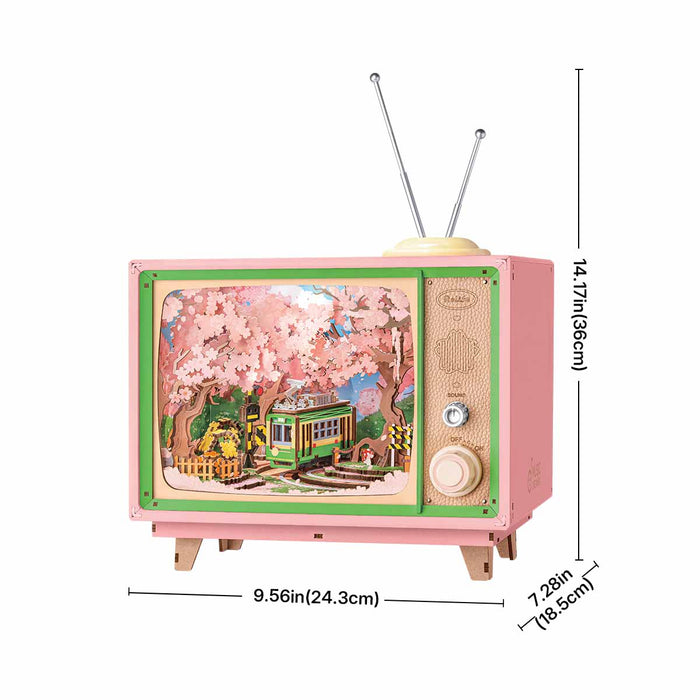 Rolife Sakura Dreamy Tour DIY music box 3D wooden puzzle, angled view AMT02