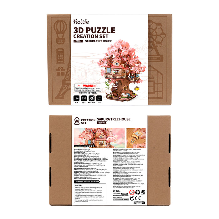 Rolife Sakura Tree House DIY Wooden 3D Puzzle TGS04, 3D wooden DIY tree house puzzle, packaging overview