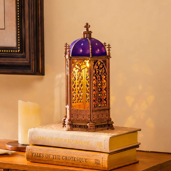 Rolife Starry Dome Cathedral 3D Wooden Puzzle 3D wooden architecture model, angled view showing detail and craftsmanship