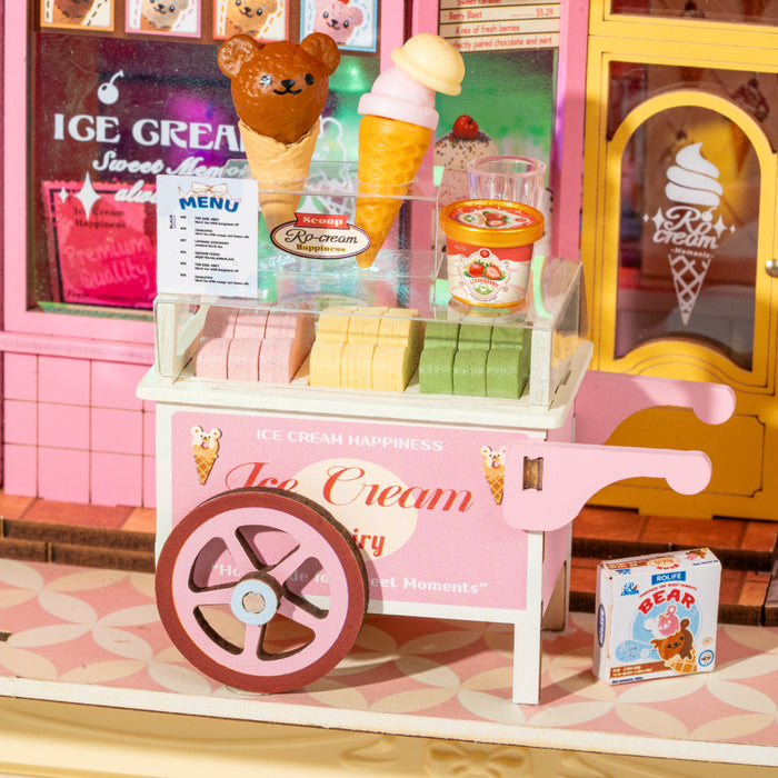 Rolife Sweet Scoopery Ice Cream 3D Wooden Puzzle DP002 3D wooden puzzle model, top-down view of layout and arrangement