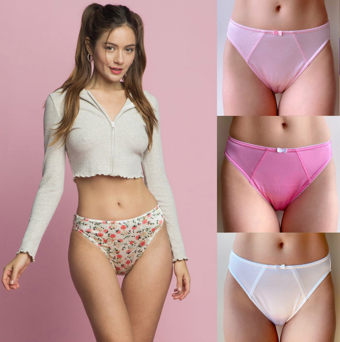 Girls' princess panties set: floral, light pink, magenta, and white briefs
