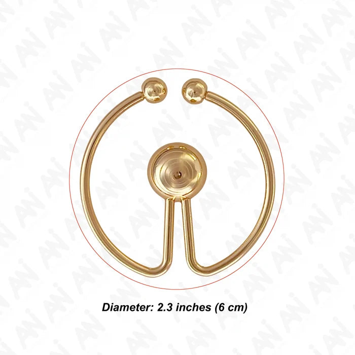 Ani Accessories Round Ball Tip Gold Metal Buckle with marking the size of the diameter of the buckle in the white background.
