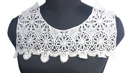 Round neckline with floral cut work design by Ani Accessories on women’s dresses, kurtis, and blouses, showcasing elegant charm.