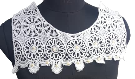 Front view of round neckline with flower cut work design by Ani Accessories on women’s dresses and kurtis, showing elegance.