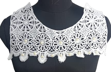 Stylish round neckline with flower cut work design by Ani Accessories for kurti, blouse, and dress, enhancing outfit elegance.