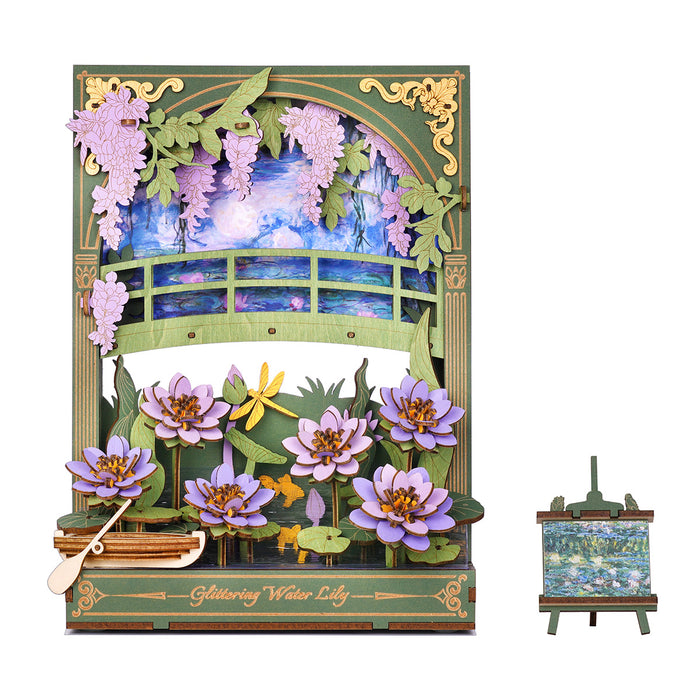 Rowood Glittering Water Lily Wall Art 3D Wooden Puzzle TH001, 3D wooden wall art puzzle, front product view