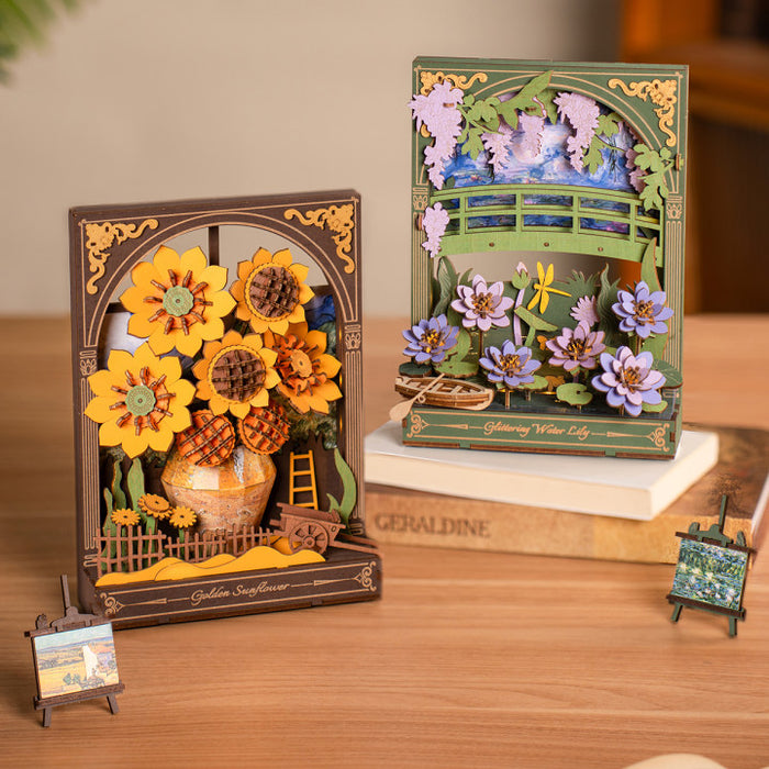 Rowood Glittering Water Lily Wall Art 3D Wooden Puzzle TH001, 3D wooden wall art puzzle, top-down view