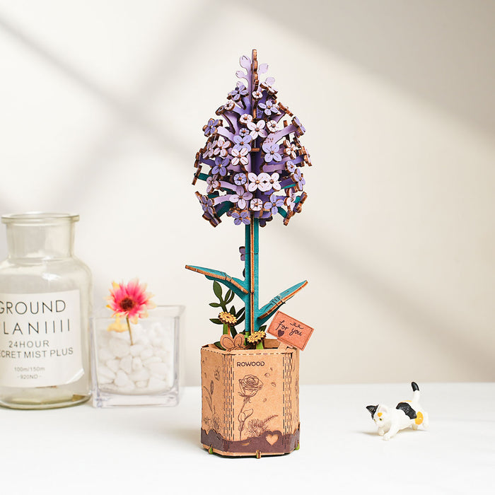 Rowood Lilac DIY Wooden Flower TW021, 3D wooden DIY flower puzzle, side view
