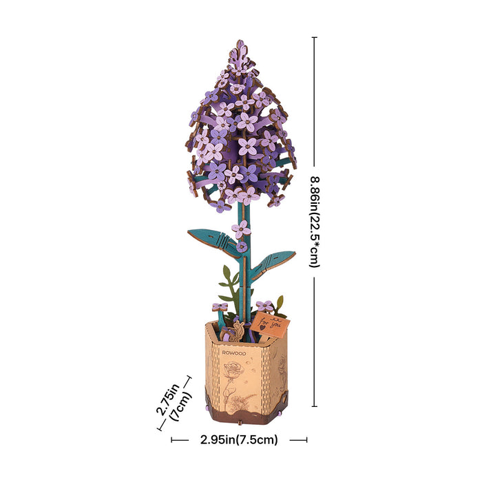 Rowood Lilac DIY Wooden Flower TW021, 3D wooden DIY flower puzzle, top-down view