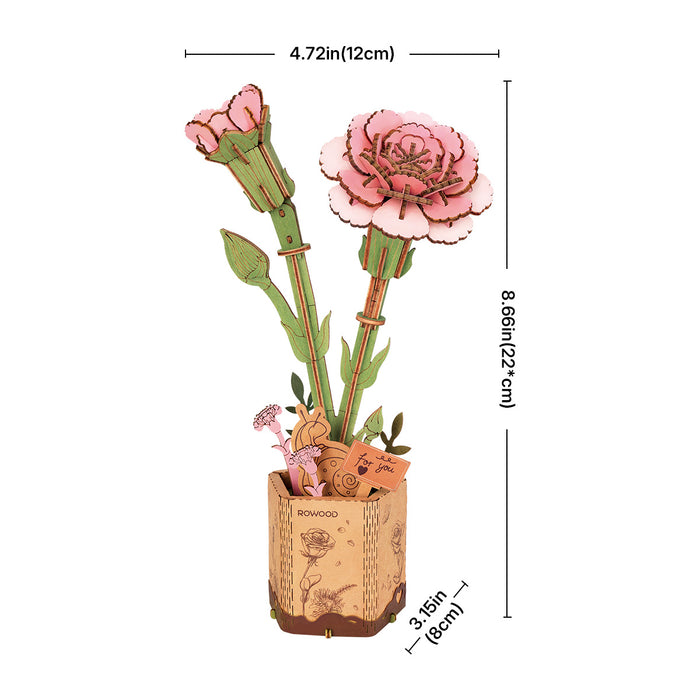 Rowood Pink Carnation DIY Wooden Flower 3D Puzzle TW051, 3D wooden DIY flower puzzle, in-use demonstration