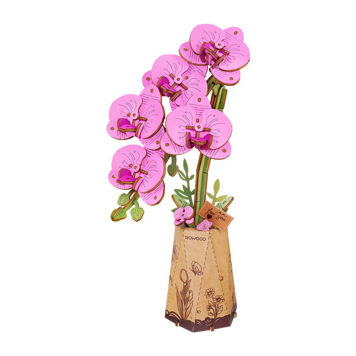Rowood Purple Moth Orchid DIY Flower 3D Wooden Puzzle TW091, 3D wooden DIY flower puzzle, front product view