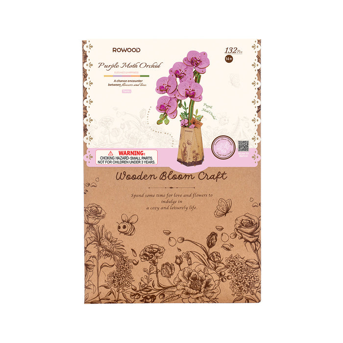 Rowood Purple Moth Orchid DIY Flower 3D Wooden Puzzle TW091, 3D wooden DIY flower puzzle, side view